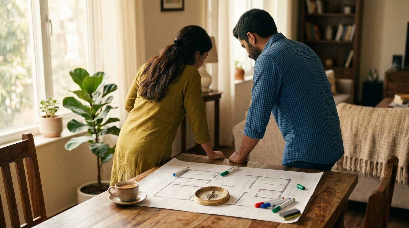 Couple planning room allocation with floor plan as per Vastu