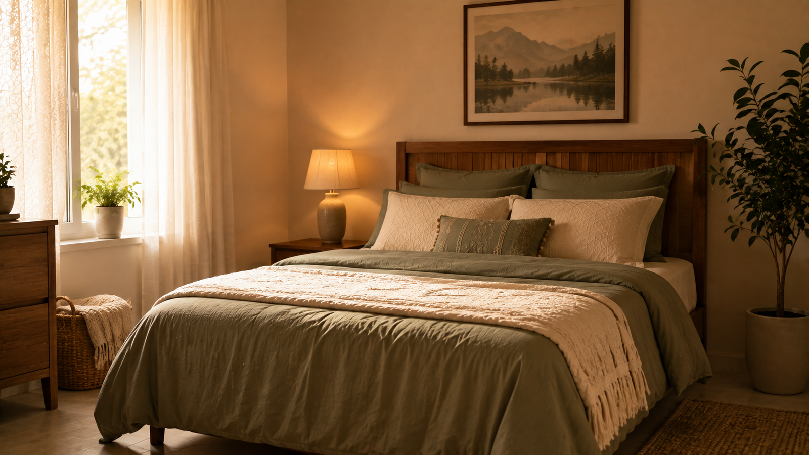 Peaceful reclaimed bedroom arranged per Vastu for one resident