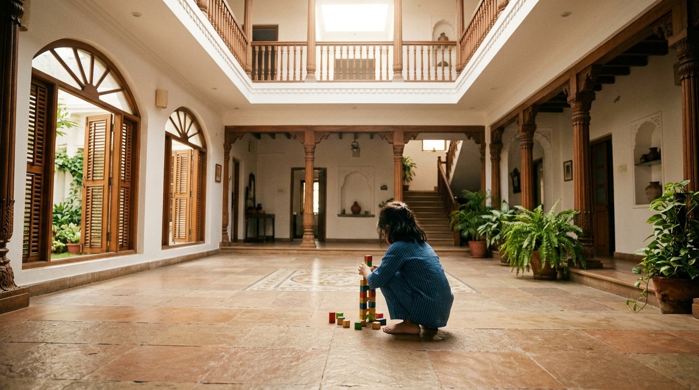 Open uncluttered Brahmasthan center of a Vastu-aligned home