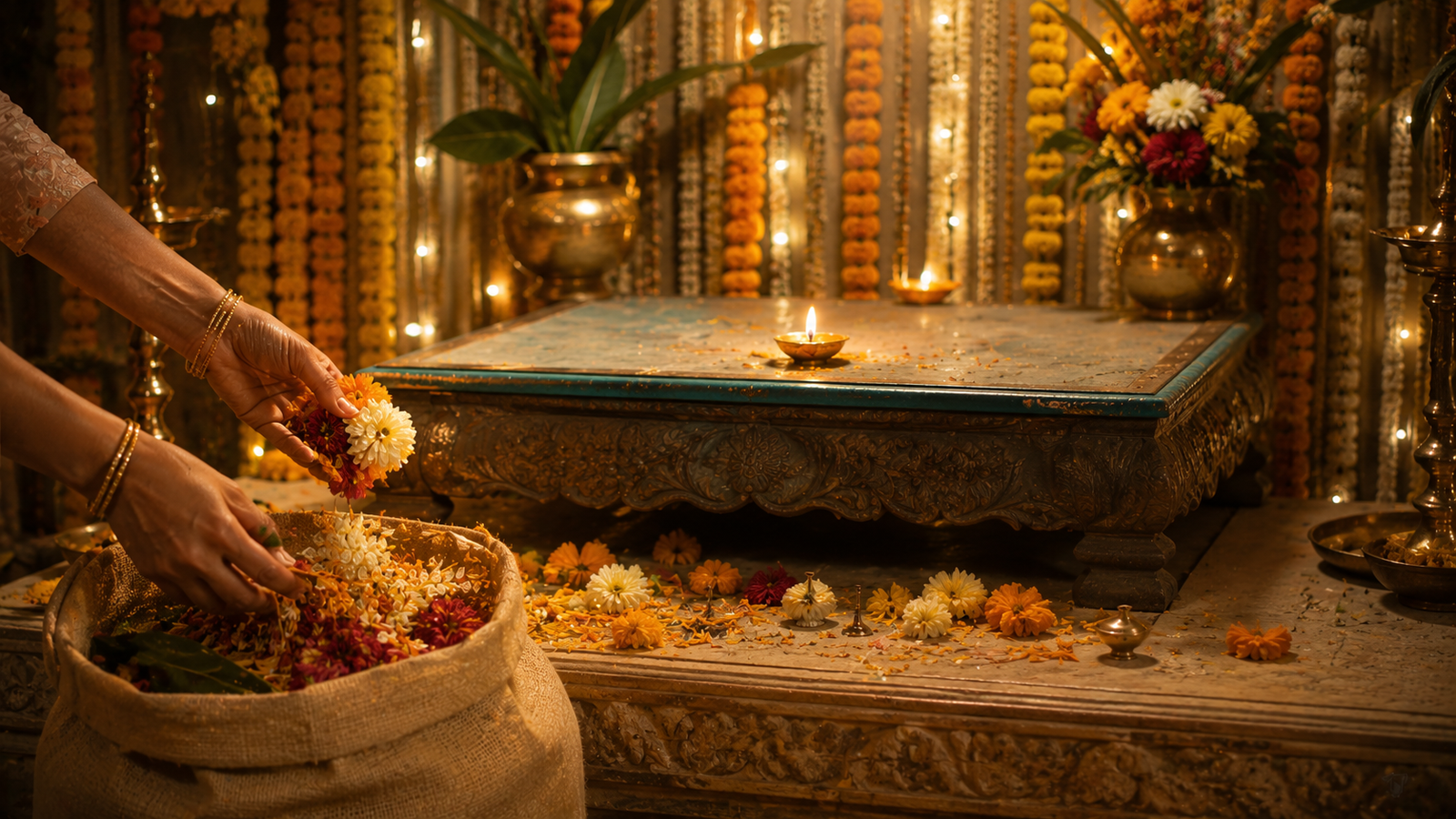 Respectfully closing the home mandap after Ganesh Visarjan