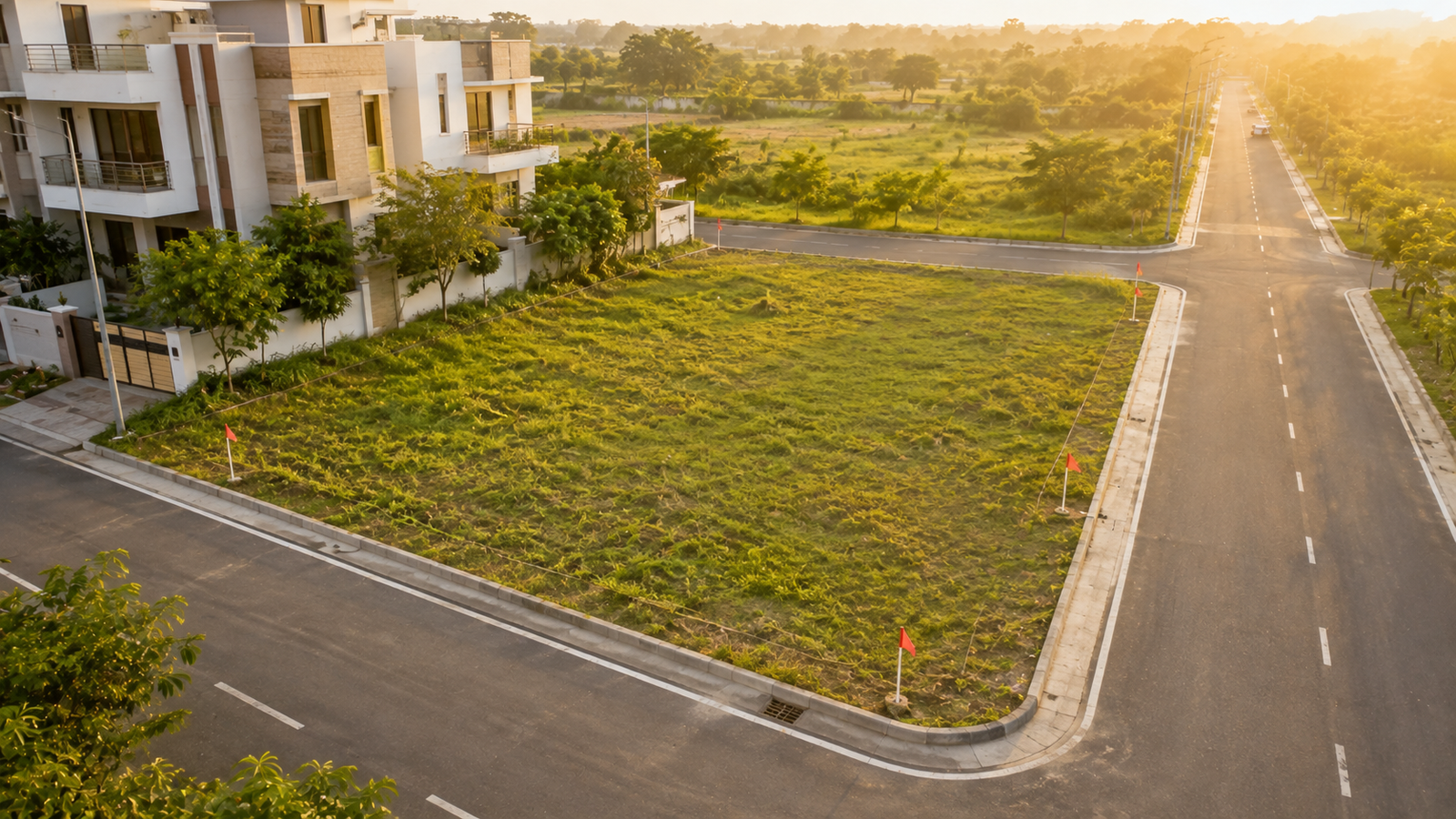 Ideal corner plot with roads on North and East sides per Vastu