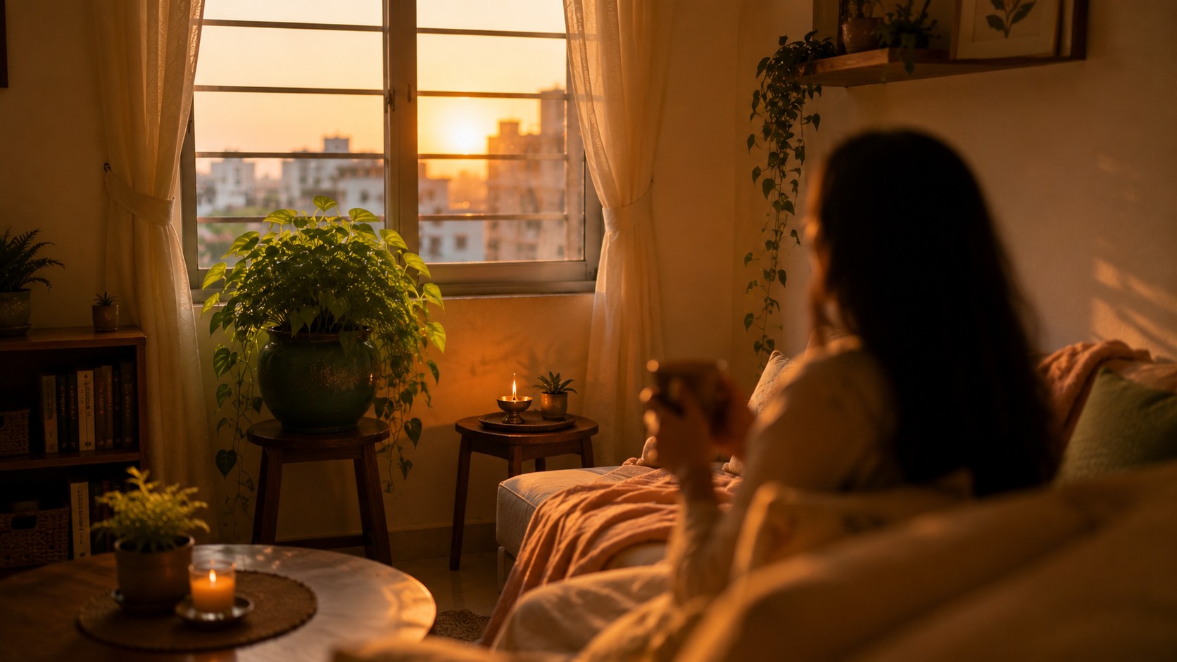 Cozy Vastu rental flat at golden hour symbolizing a true home