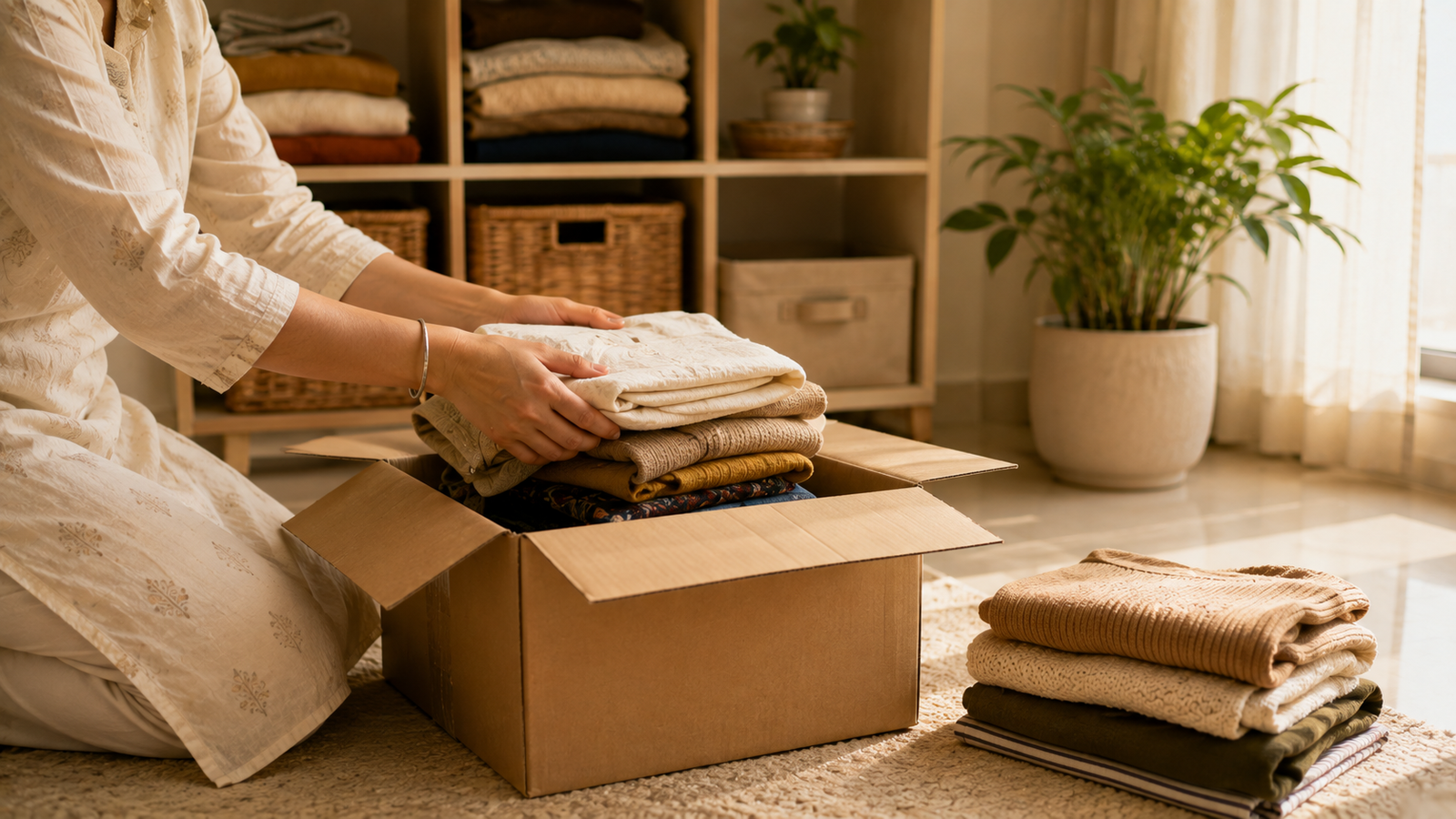 Decluttering and donating items to lighten the home's energy