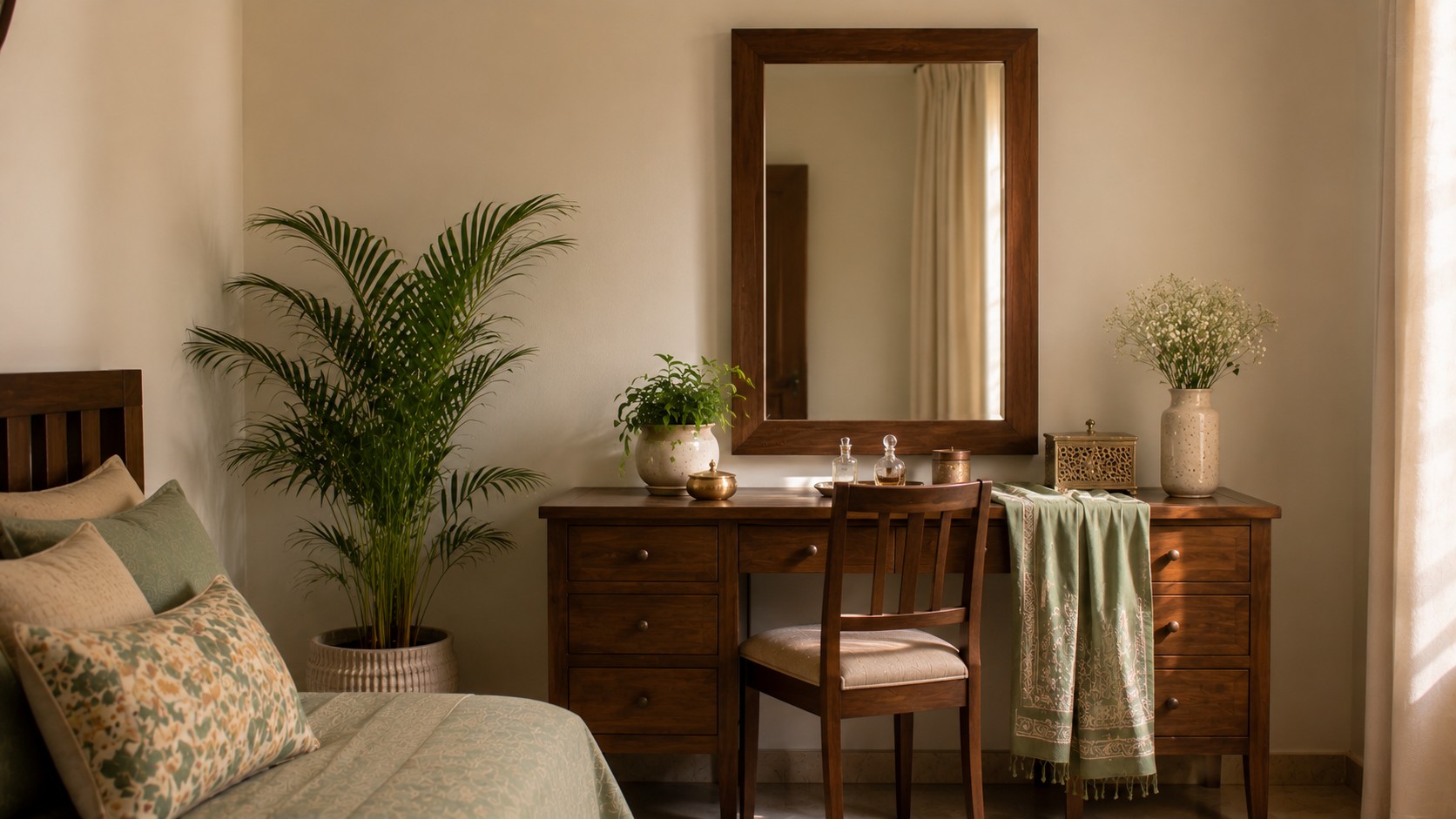 Dressing table mirror facing the wall as per Vastu for restful sleep
