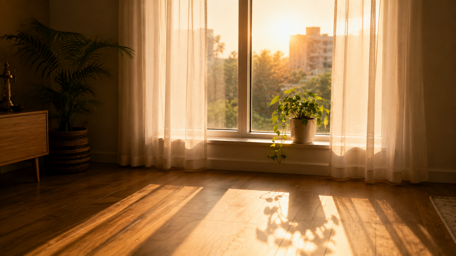 Morning sunlight through East window supporting daily wellbeing