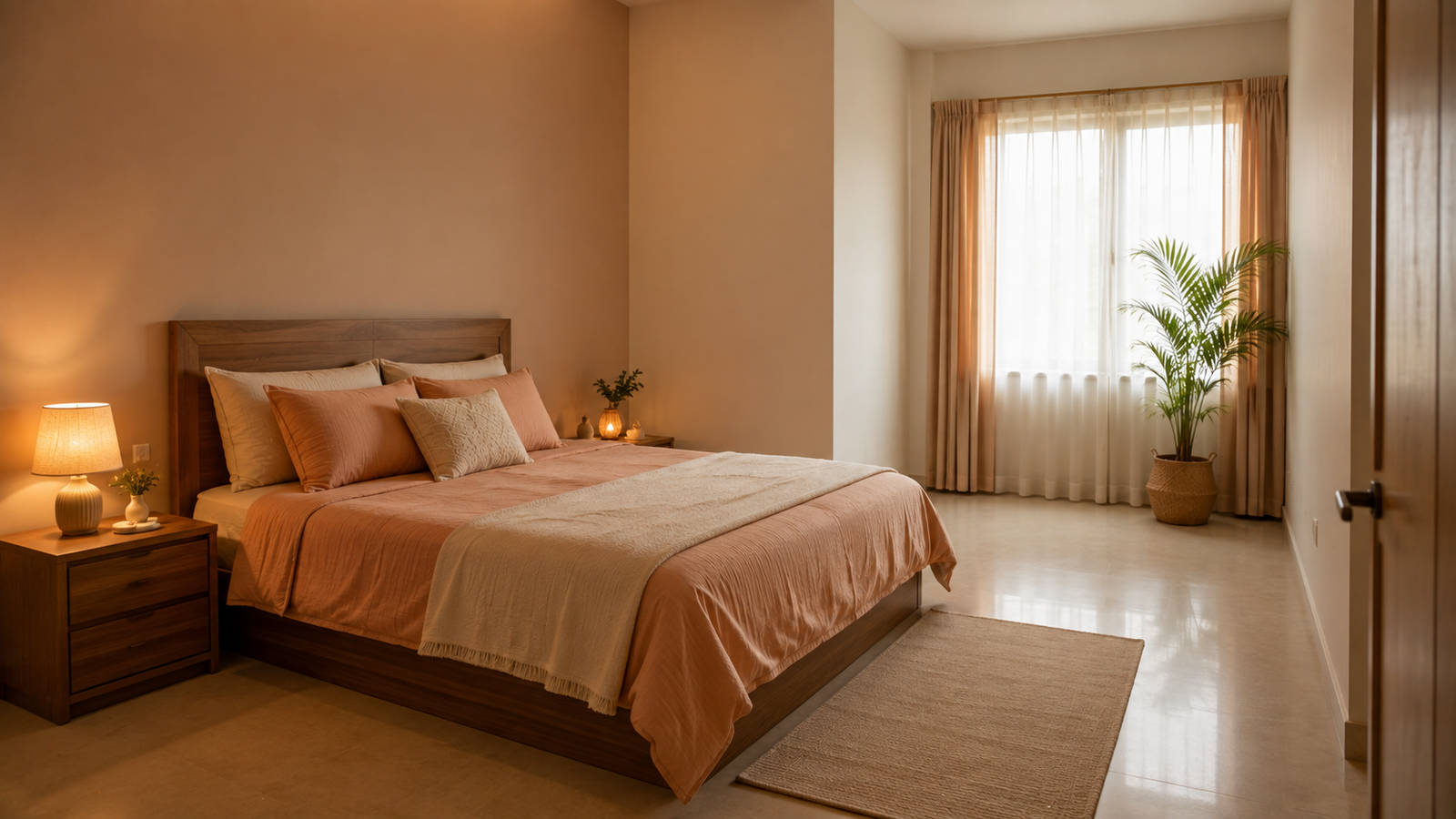 Calm decluttered bedroom prepared for expectant mother per Vastu