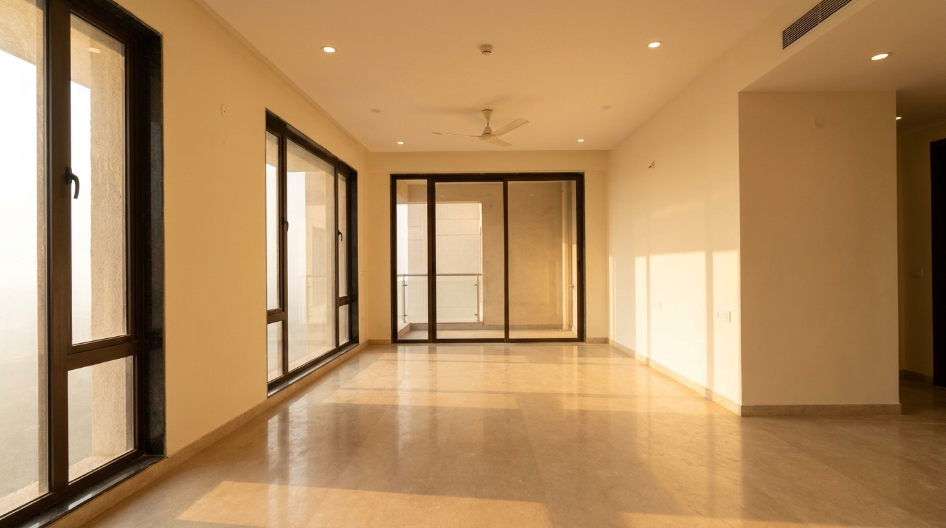 Person feeling the energy of an empty new flat before buying per Vastu