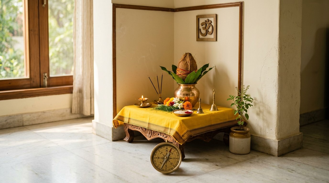 North-East corner prepared for Ganesha idol placement as per Vastu