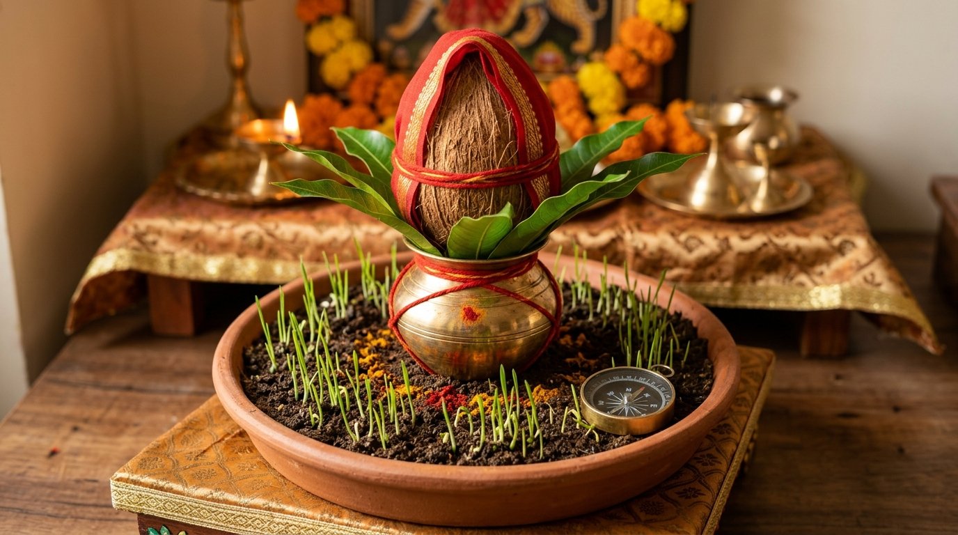 Ghatasthapana kalash placed in North-East direction as per Vastu