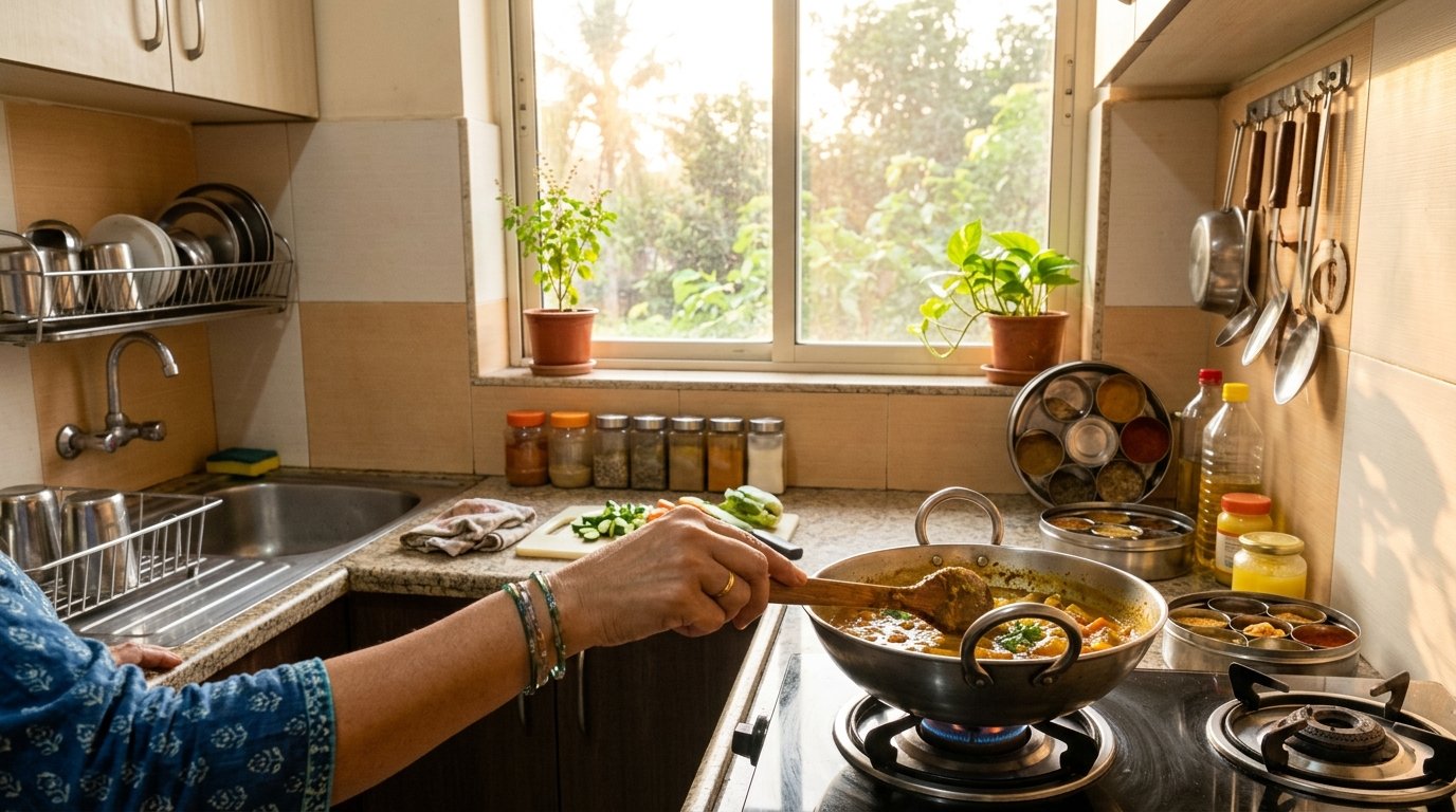 Cook facing East in South-East Vastu-aligned kitchen