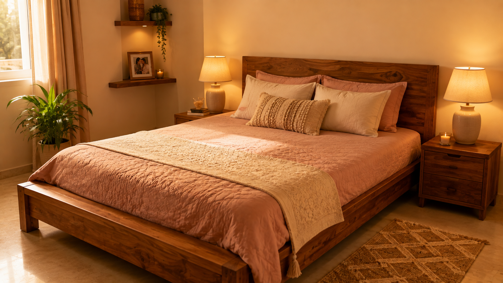 Settled newlywed home at golden hour arranged per Vastu