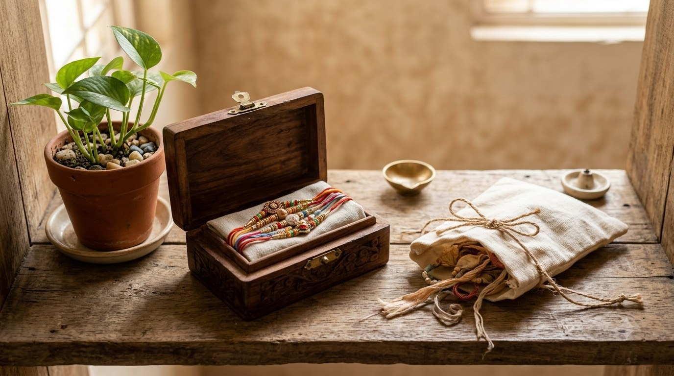 Keepsake rakhis kept and old ones prepared for respectful release
