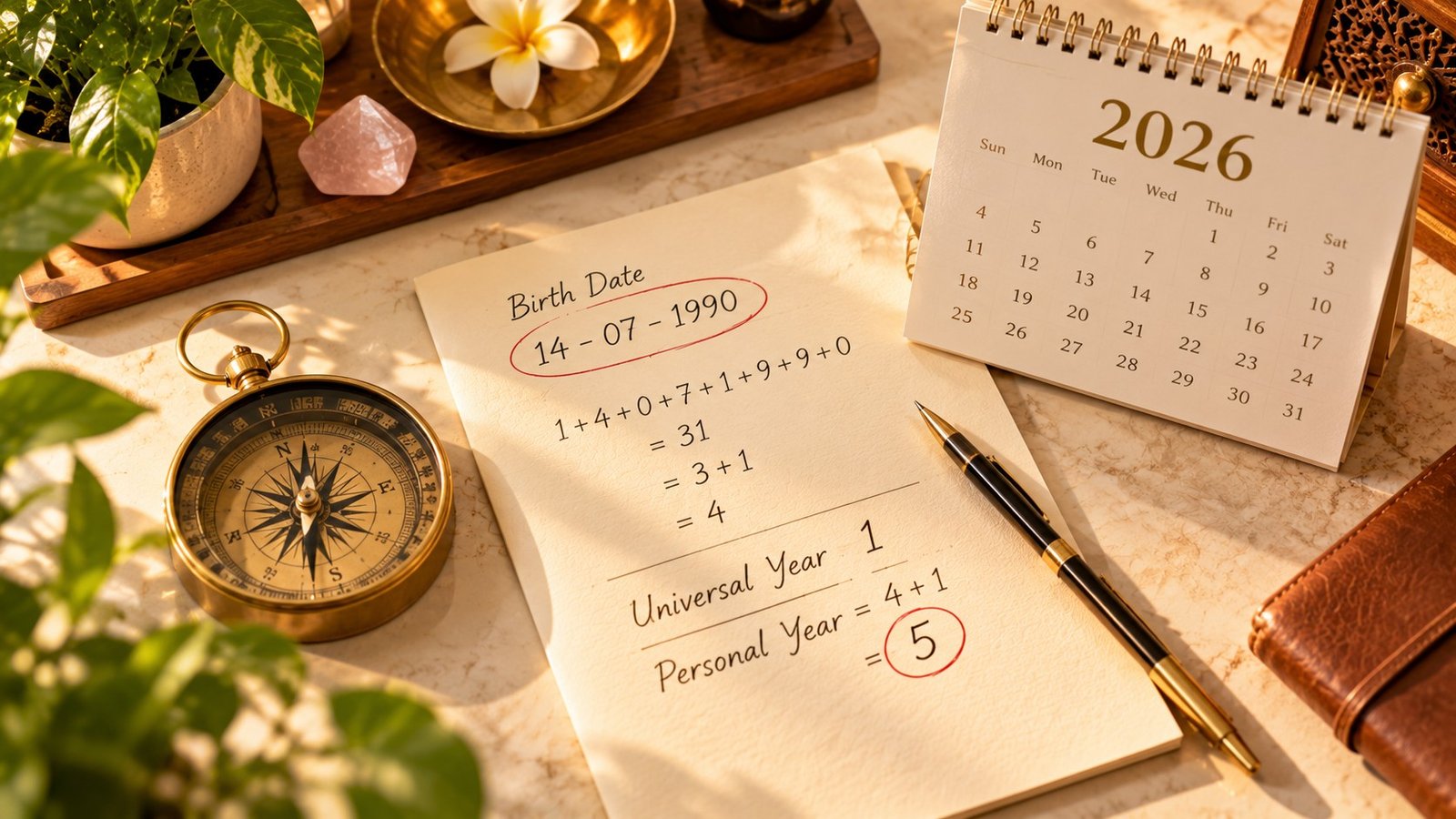 Handwritten personal year number calculation for 2026 numerology