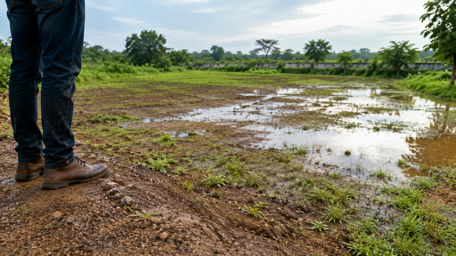Rainwater collecting toward North-East showing favorable plot slope