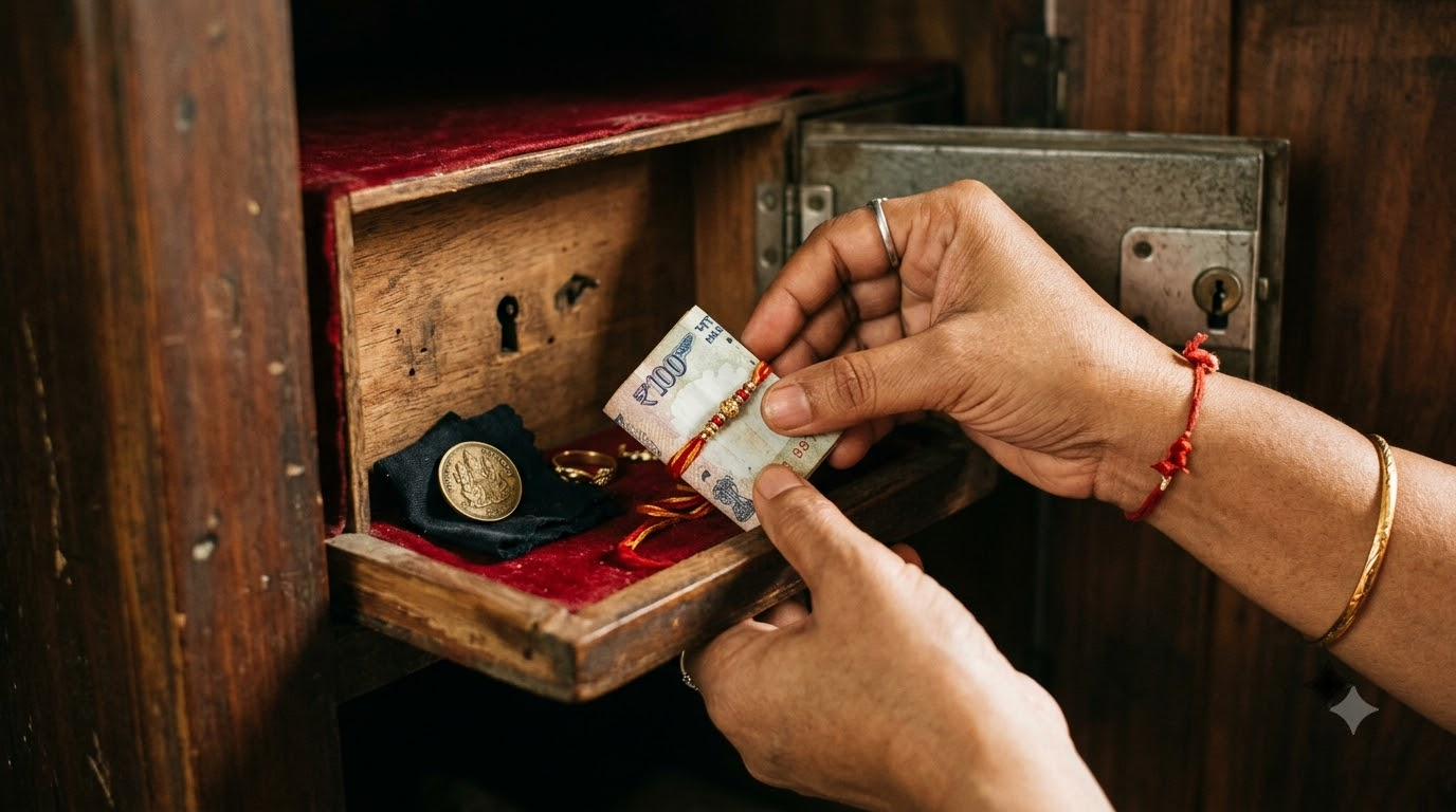 Placing blessed Raksha Bandhan money into family locker as per Vastu