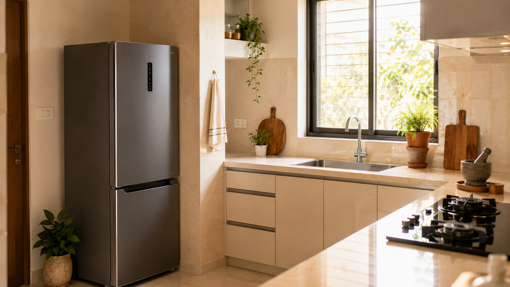 Refrigerator placed in South-West corner of kitchen as per Vastu