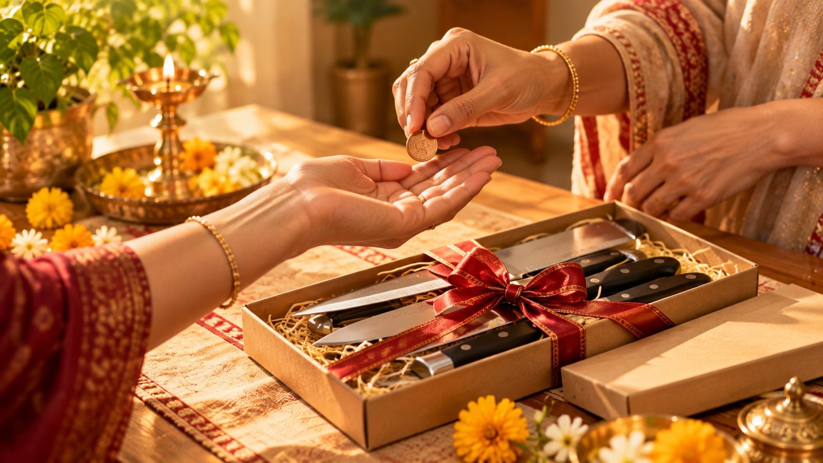 Coin remedy exchange for knife or scissors gift per Vastu tradition