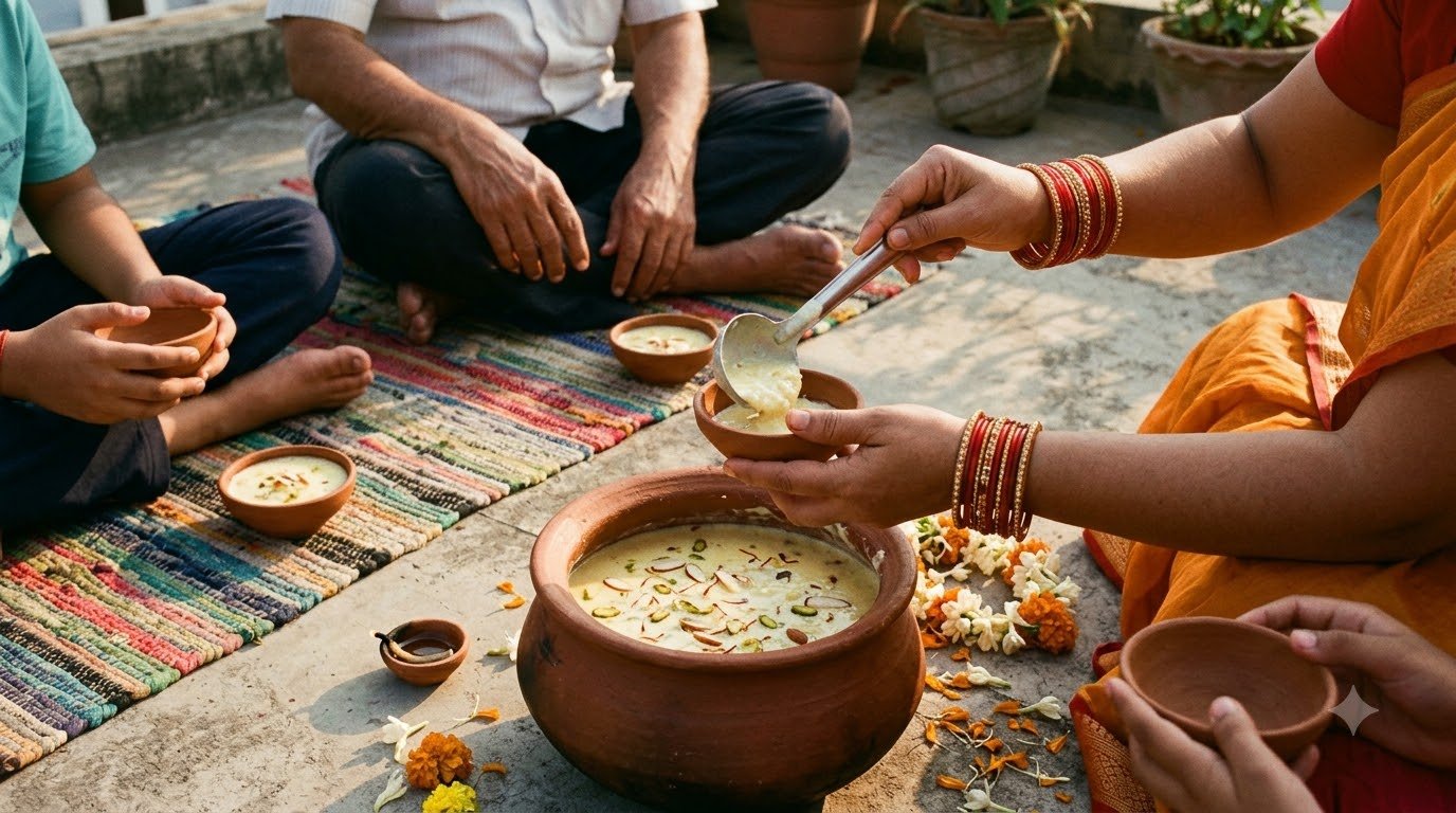 Morning sharing of moonlight-infused kheer after Kojagiri vigil