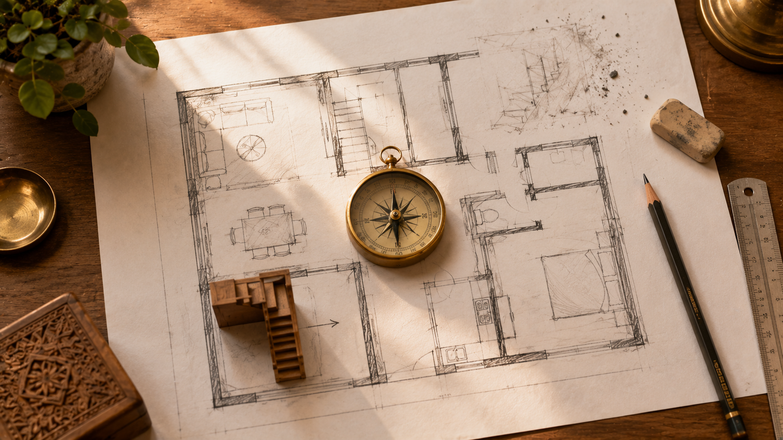 Floor plan with staircase placed in South-West zone as per Vastu