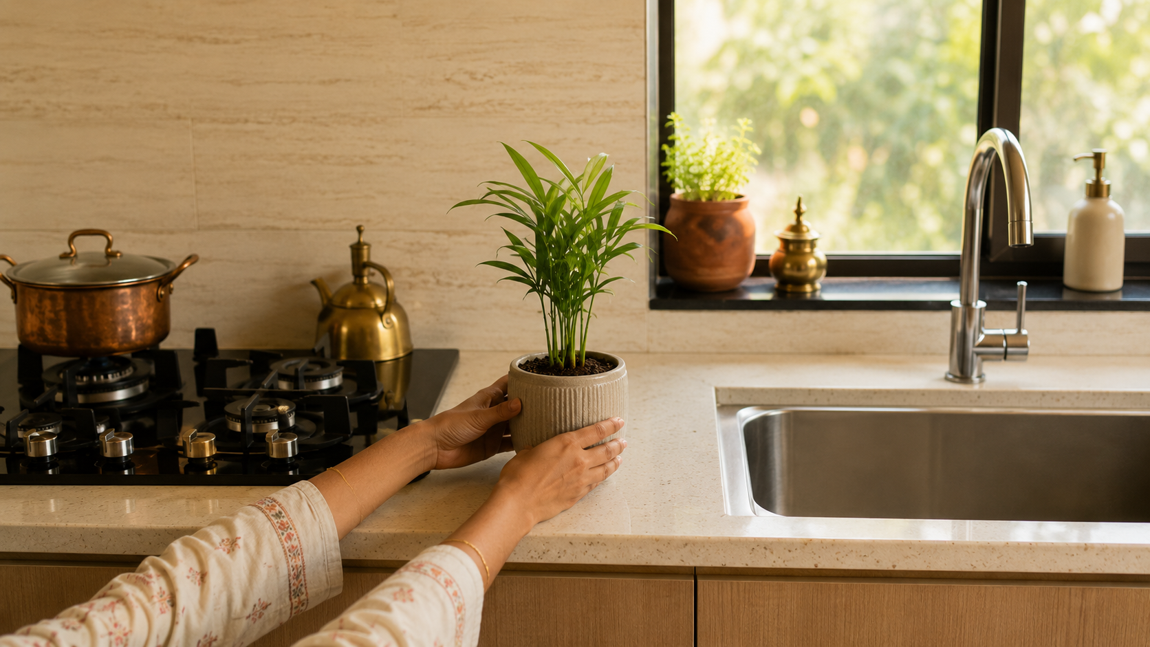 Stove and sink separated as per Vastu to avoid fire-water clash