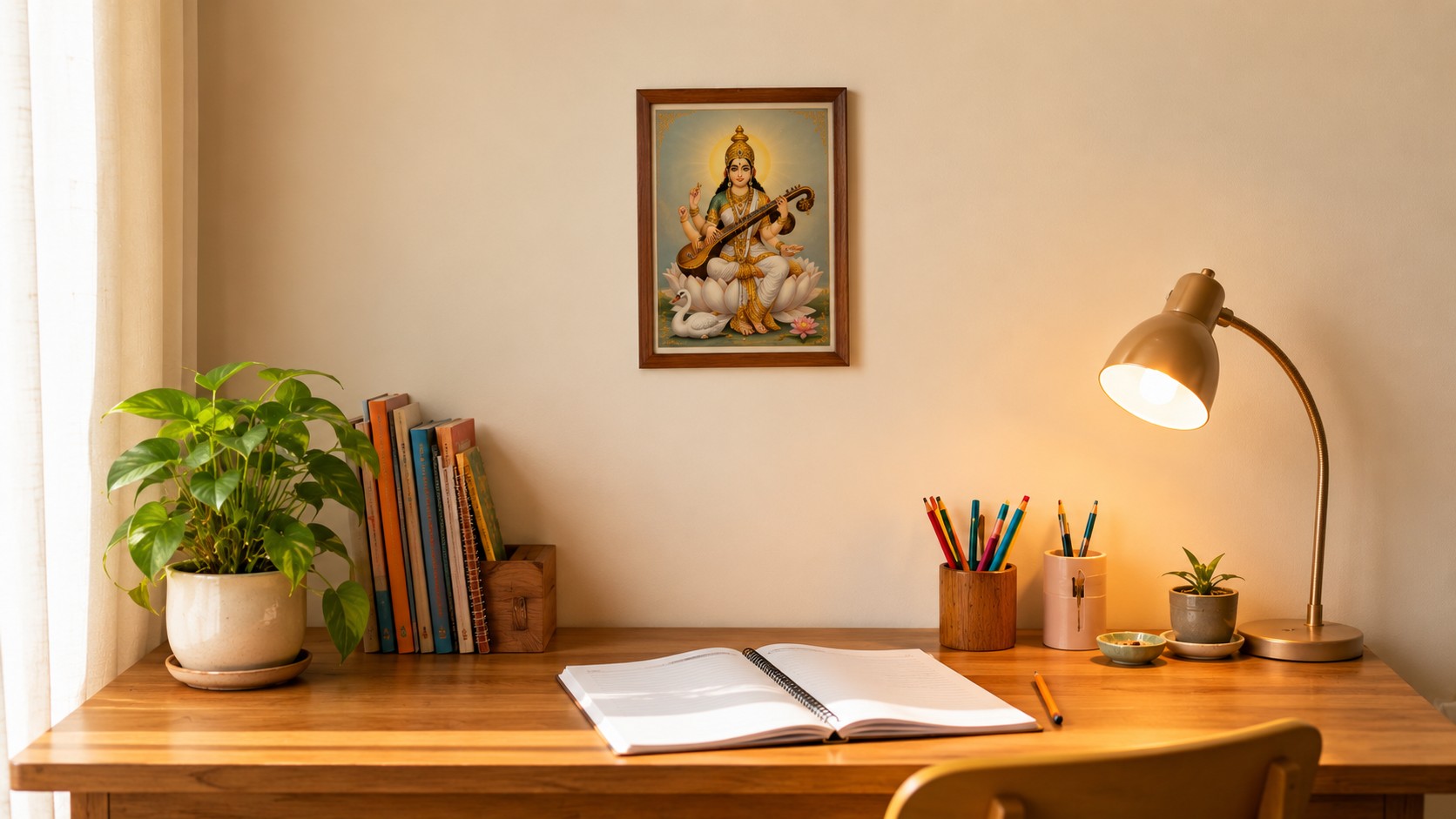 Children's study table against a solid wall as per Vastu for concentration
