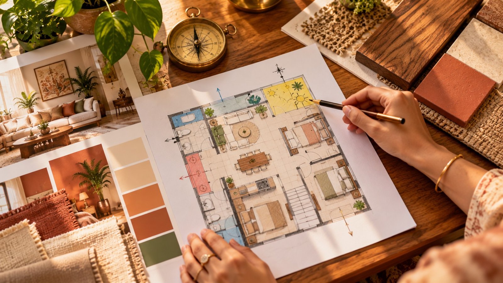 Floor plan with Vastu zones marked for interior design consultation