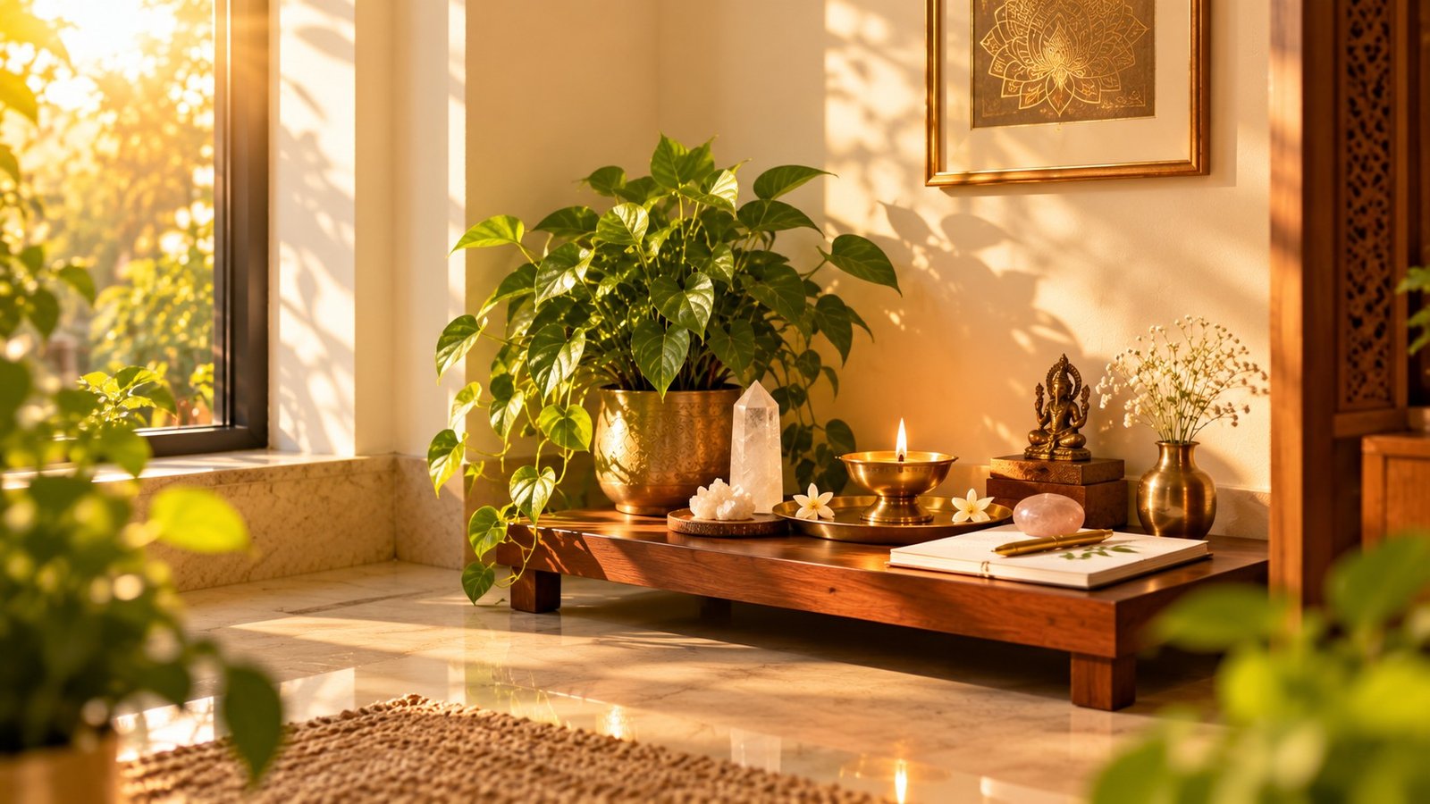 Year 1 intention altar set up in North-East sacred corner per Vastu