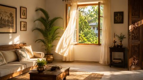 Peaceful Vastu home interior promoting health and wellbeing with natural light