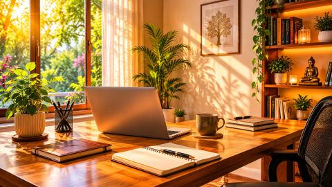 Bright Vastu home office workspace setup for productivity working from home