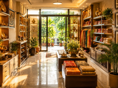 Vastu-aligned shop with bright lighting and welcoming entrance attracting customers