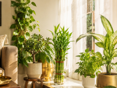 Indoor Vastu plants that attract wealth in a sunlit Indian living room corner
