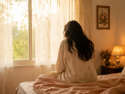 Tired morning person on bed showing Vastu causes of poor sleep