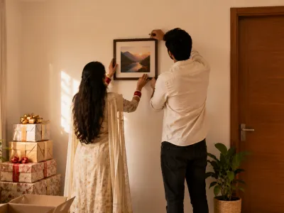 Newlywed couple setting up their first Vastu-aligned home together
