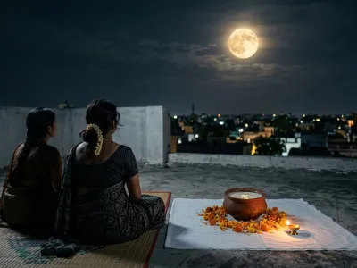 Kojagiri Purnima night vigil with kheer clay pot under full autumn moon