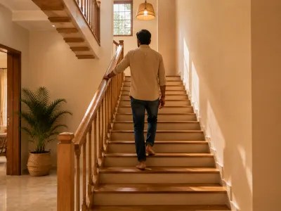 Well-lit clockwise staircase built in correct Vastu zone of home