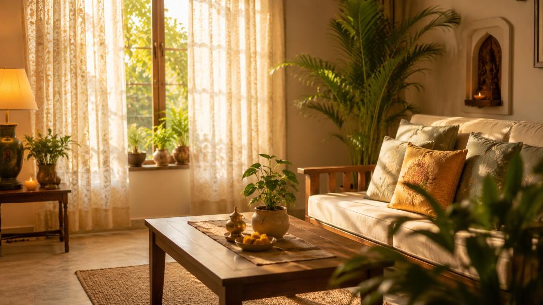 Peaceful Vastu living room showing a harmonious home free of conflict