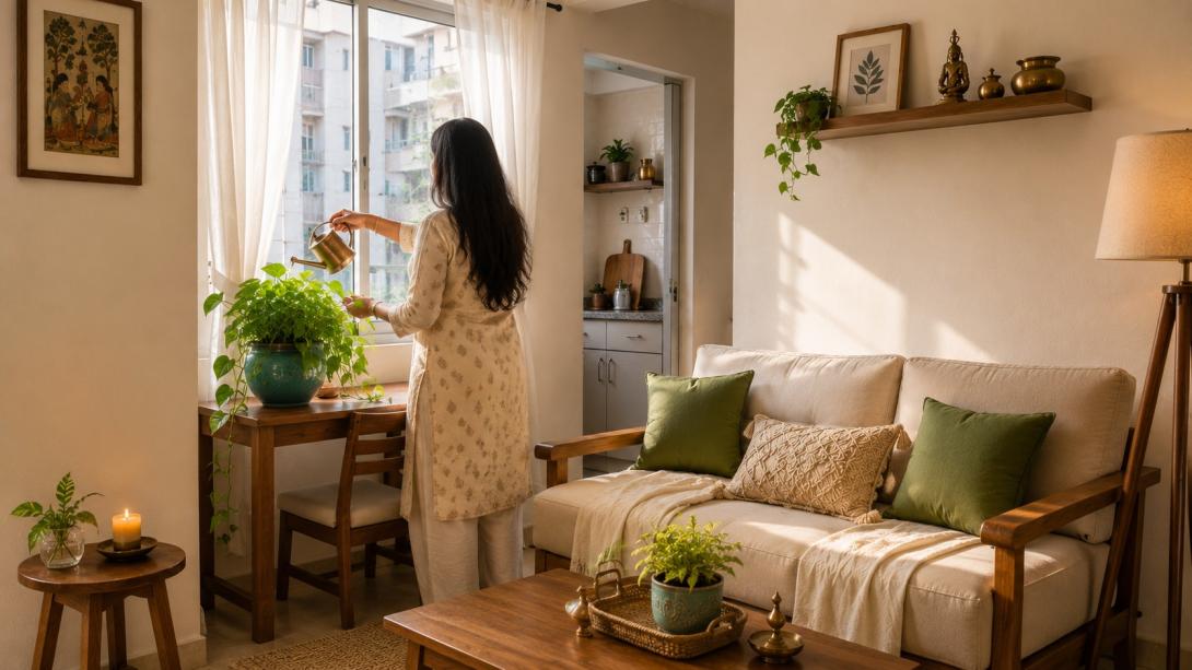 Cozy Vastu-aligned rental flat showing simple fixes for tenants